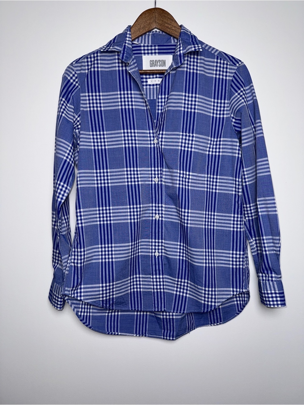 Grayson The Hero Shirt Womens XS 01 Blue Plaid Button Front Cotton Long Sleeve